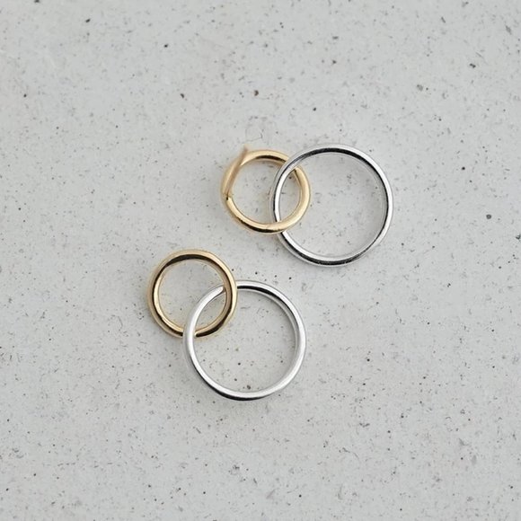 Sterling Silver Two Tone Double Circle Earrings - Picture 3 of 8